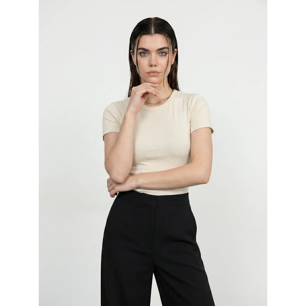 Ecru Ribbed Fitted Tshirt | Montivo Pakistan
