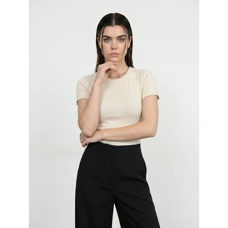 Ecru Ribbed Fitted Tshirt | Montivo Pakistan