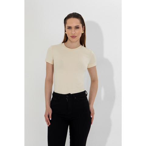 Ecru Ribbed Fitted Tshirt | Montivo Pakistan