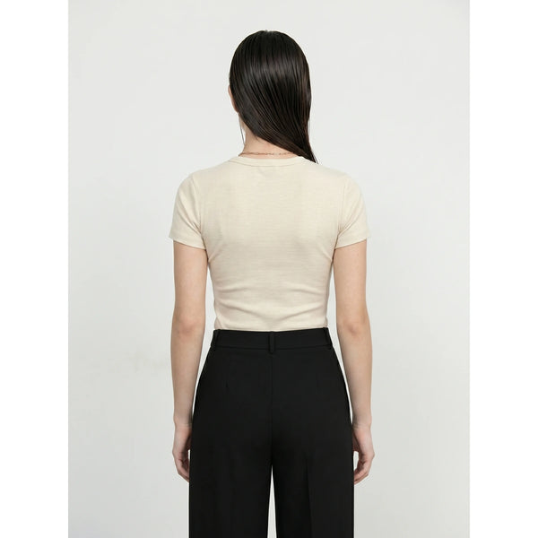 Ecru Ribbed Fitted Tshirt | Montivo Pakistan
