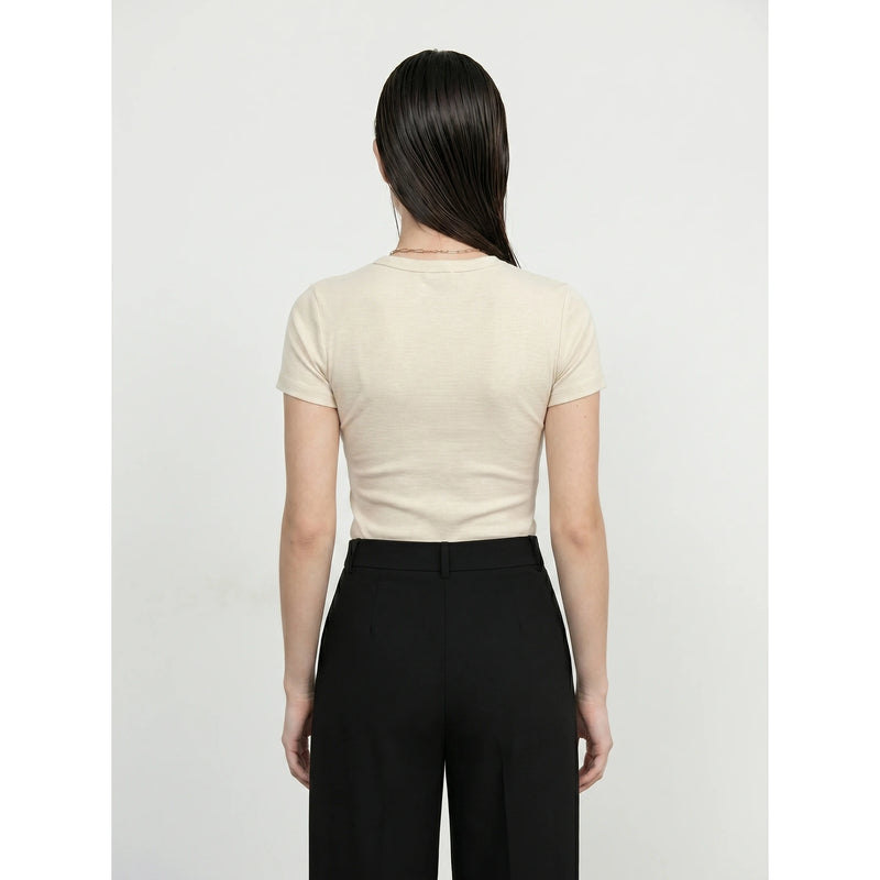 Ecru Ribbed Fitted Tshirt | Montivo Pakistan