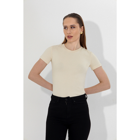 Ecru Ribbed Fitted Tshirt | Montivo Pakistan