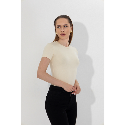 Ecru Ribbed Fitted Tshirt | Montivo Pakistan