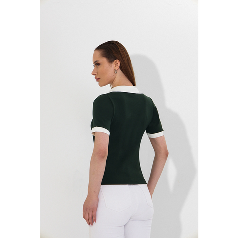 Green V Neck Contrast Polo | Montivo Pakistan