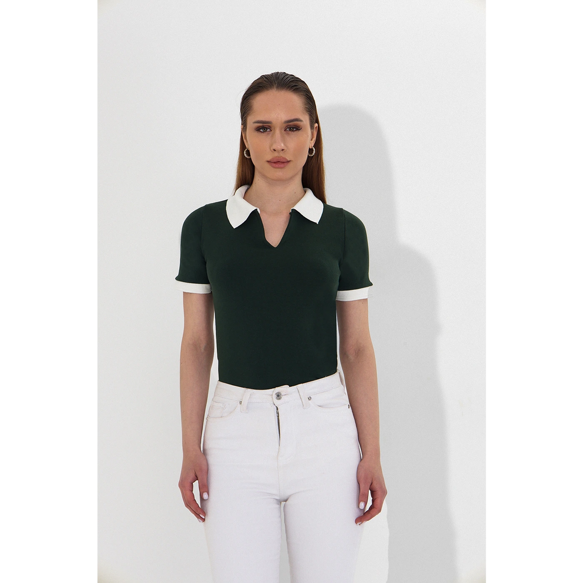 Green V Neck Contrast Polo | Montivo Pakistan