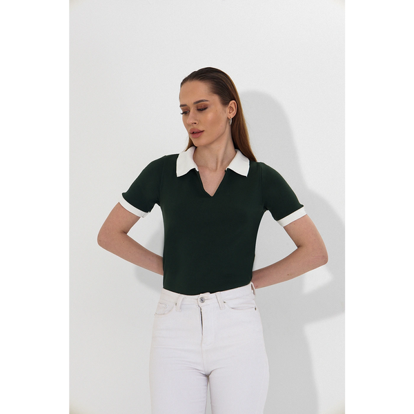Green V Neck Contrast Polo | Montivo Pakistan