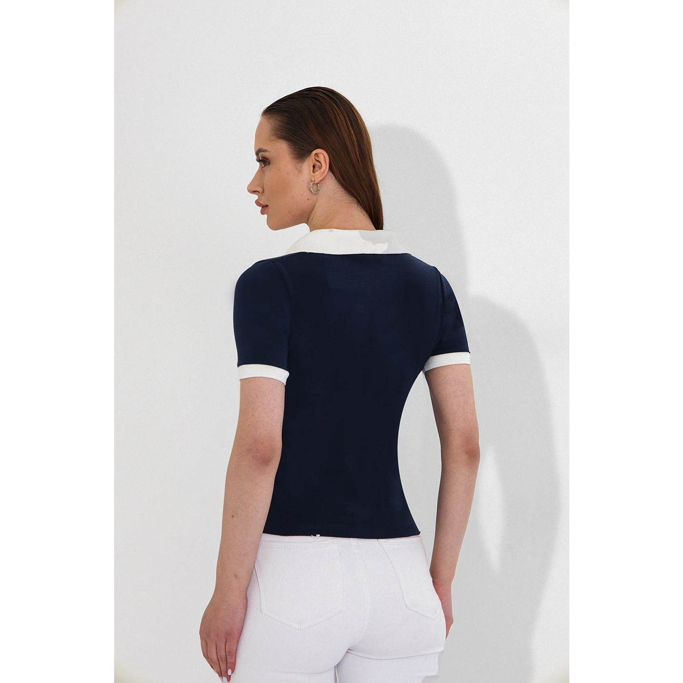 Blue V Neck Contrast Polo | Montivo Pakistan