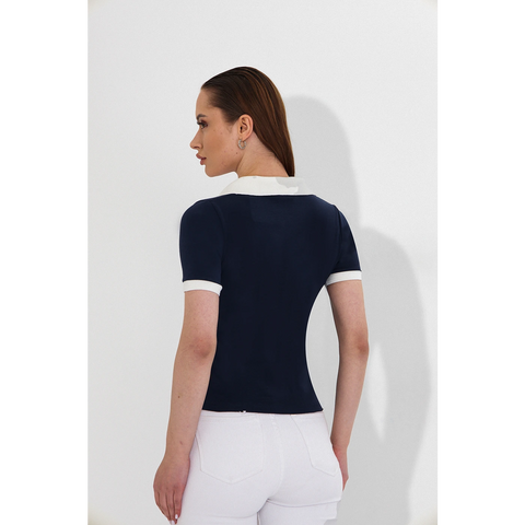 Blue V Neck Contrast Polo | Montivo Pakistan