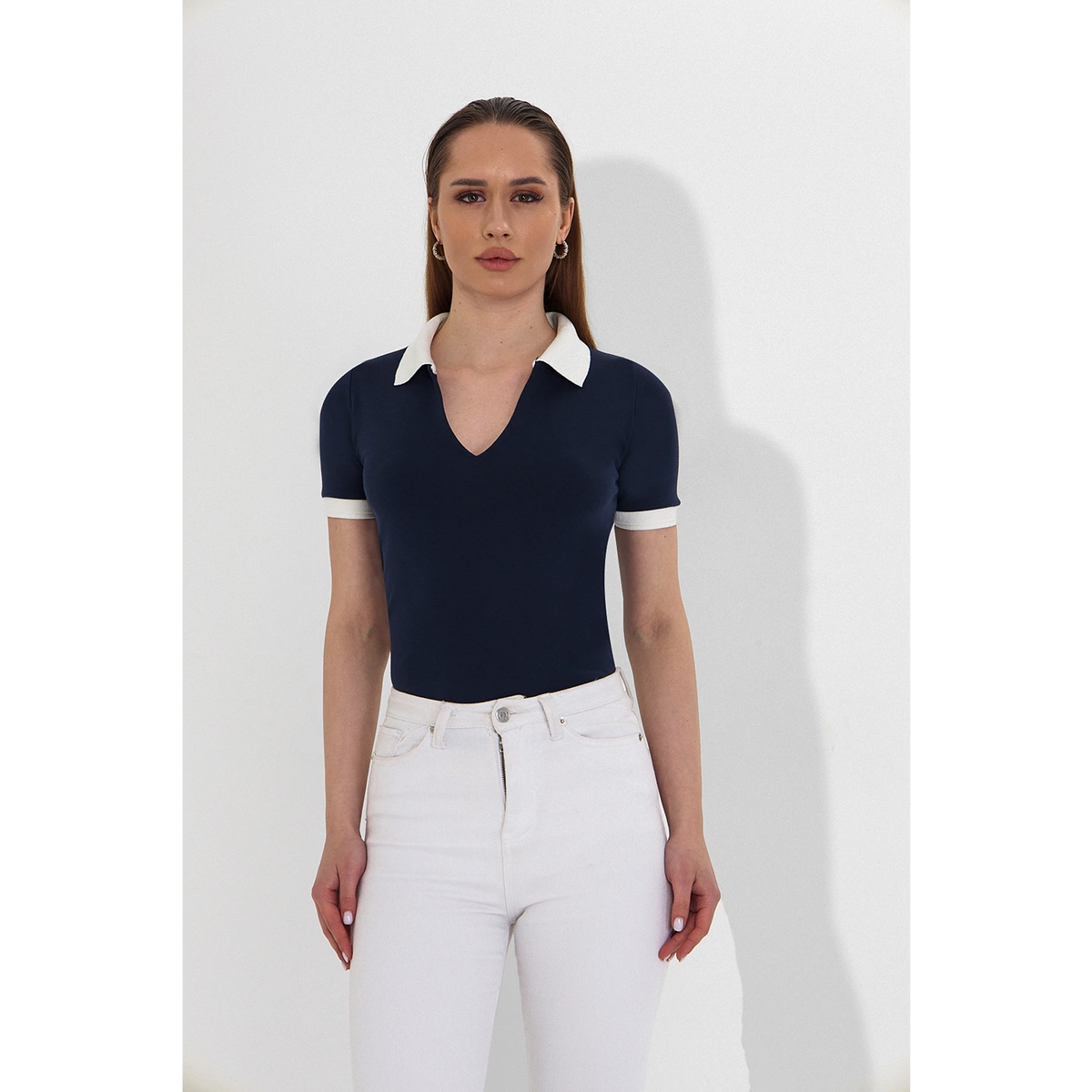 Blue V Neck Contrast Polo | Montivo Pakistan