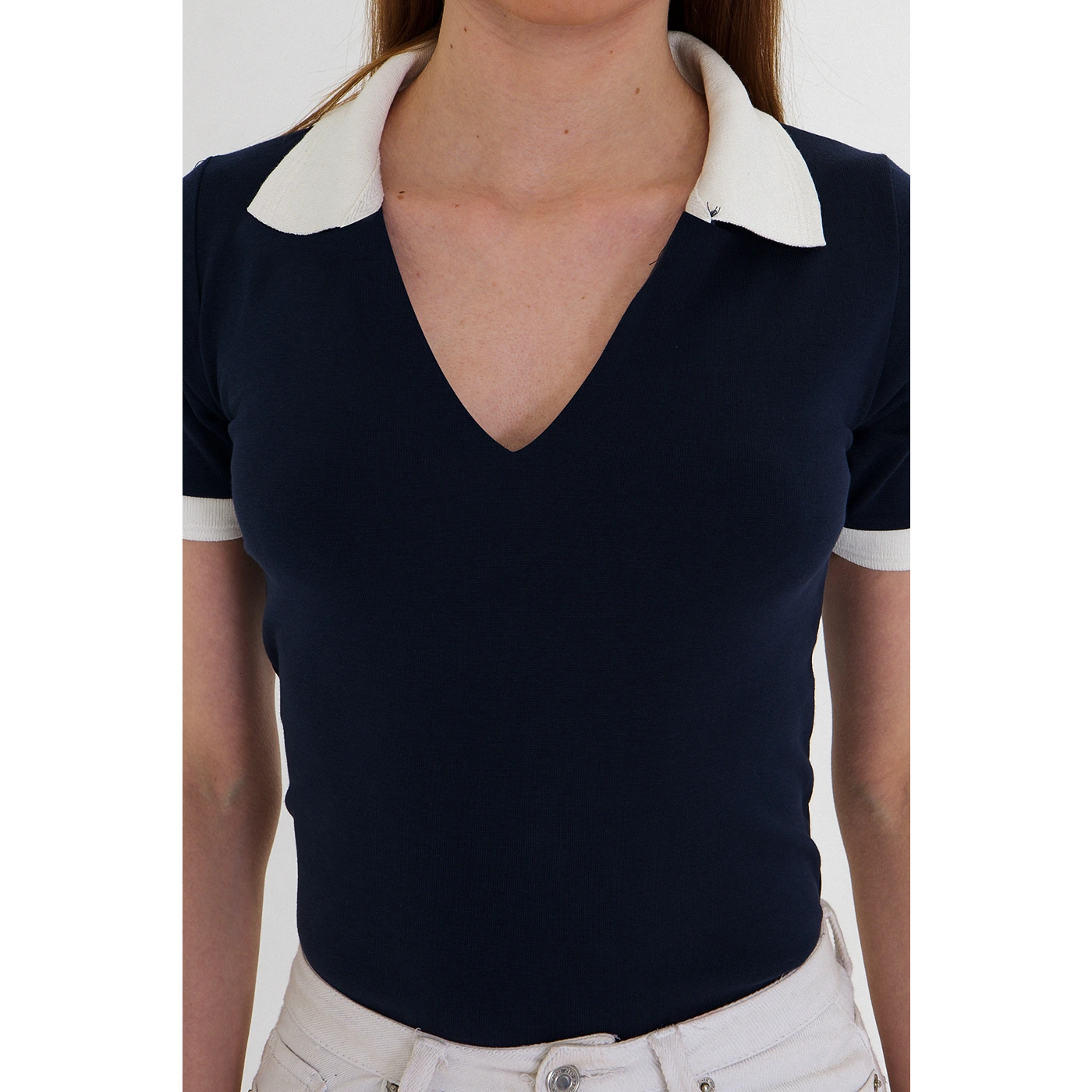 Blue V Neck Contrast Polo | Montivo Pakistan