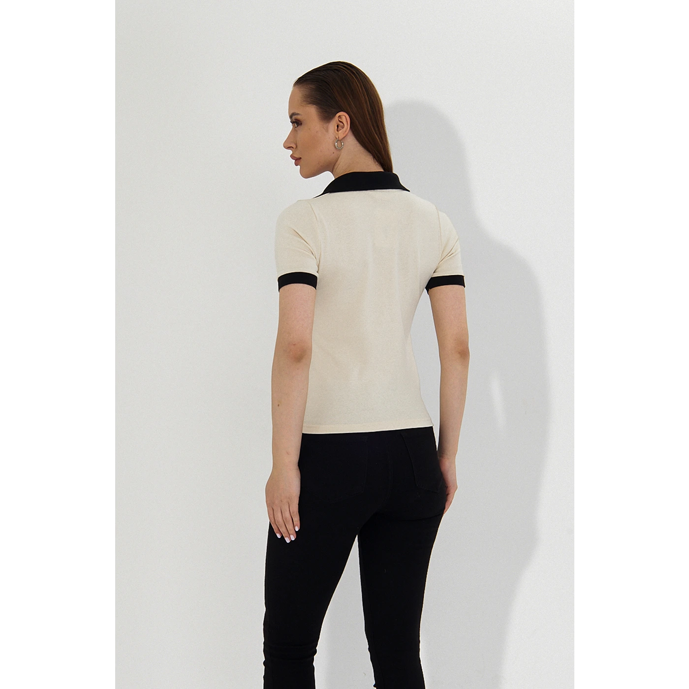 Ecru V Neck Contrast Polo | Montivo Pakistan