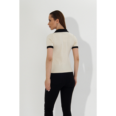 Ecru V Neck Contrast Polo | Montivo Pakistan