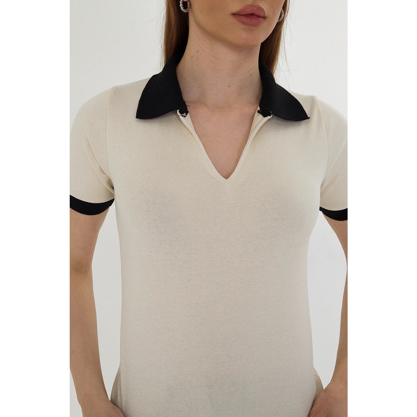 Ecru V Neck Contrast Polo | Montivo Pakistan