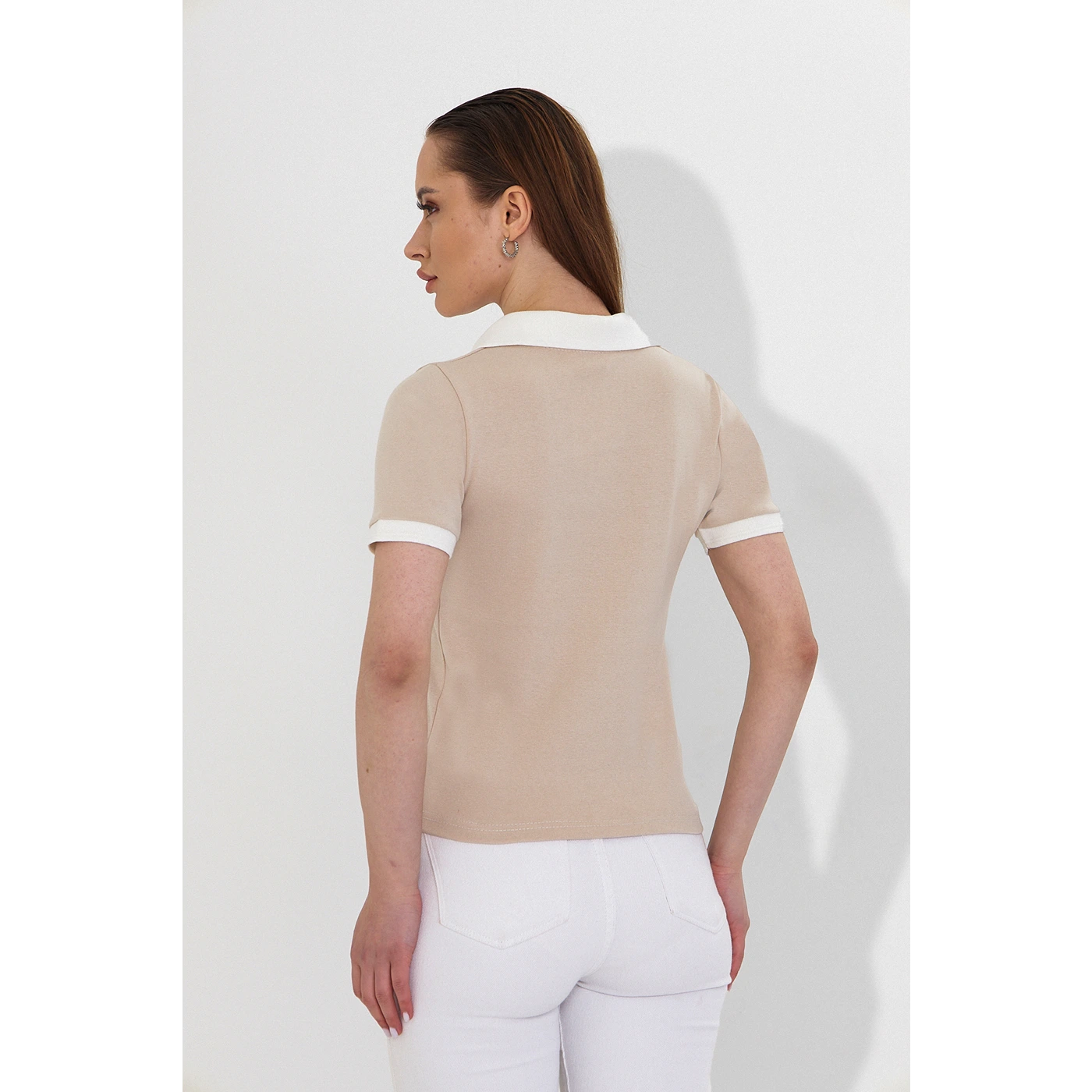 Beige V Neck Contrast Polo | Montivo Pakistan