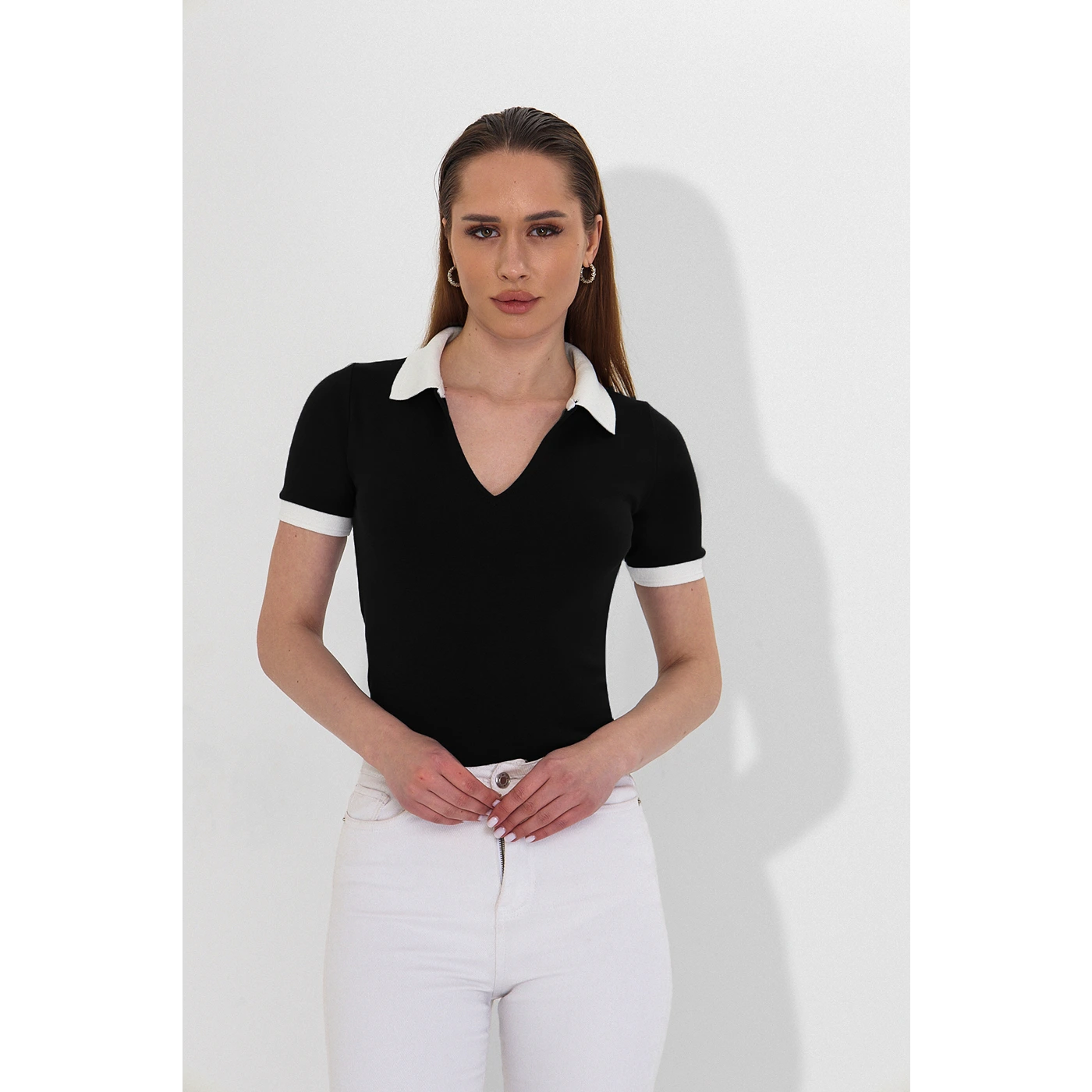 Black V Neck Contrast Polo | Montivo Pakistan