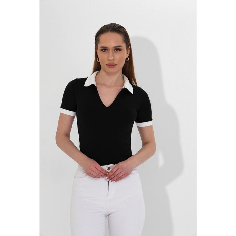 Black V Neck Contrast Polo | Montivo Pakistan