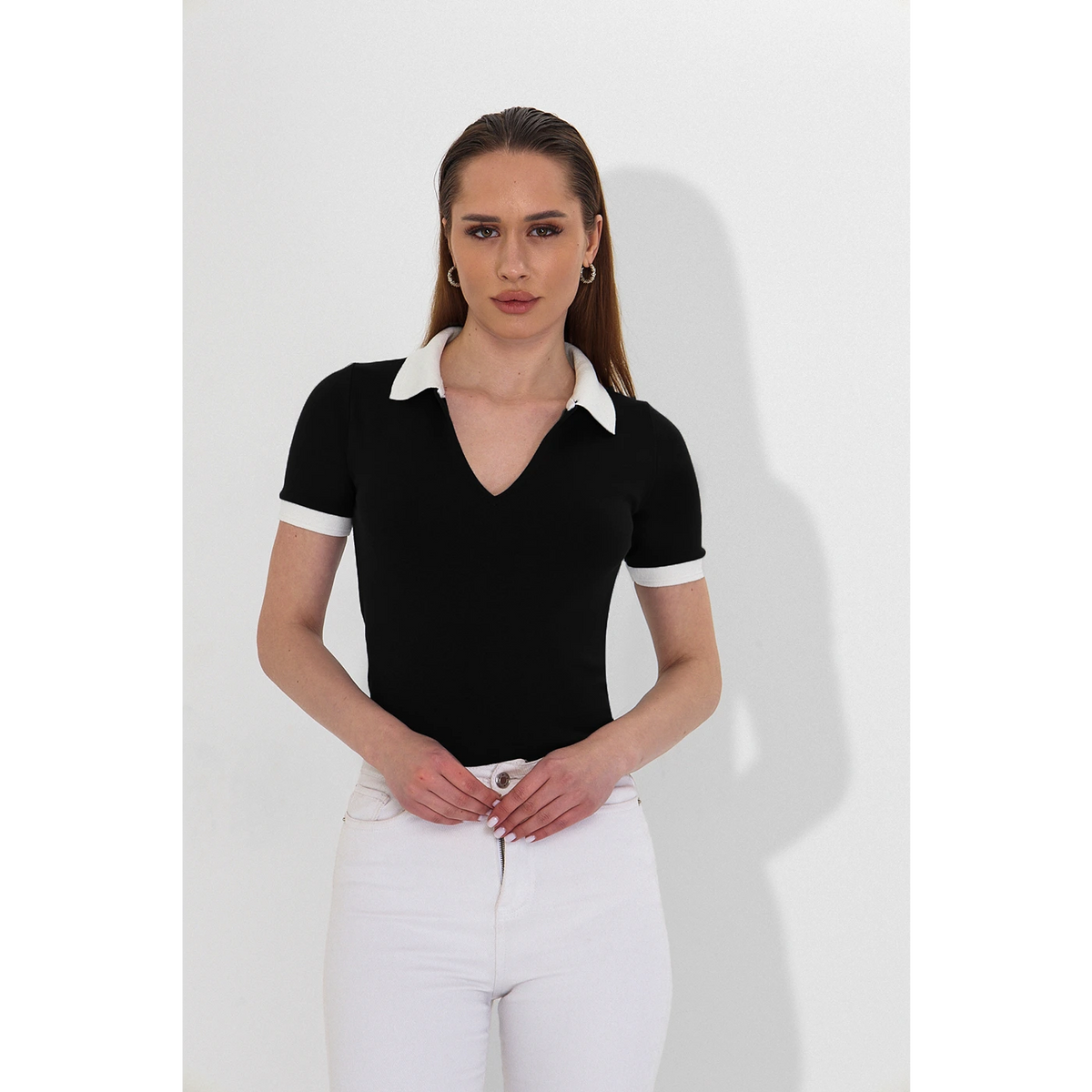 Black V Neck Contrast Polo | Montivo Pakistan