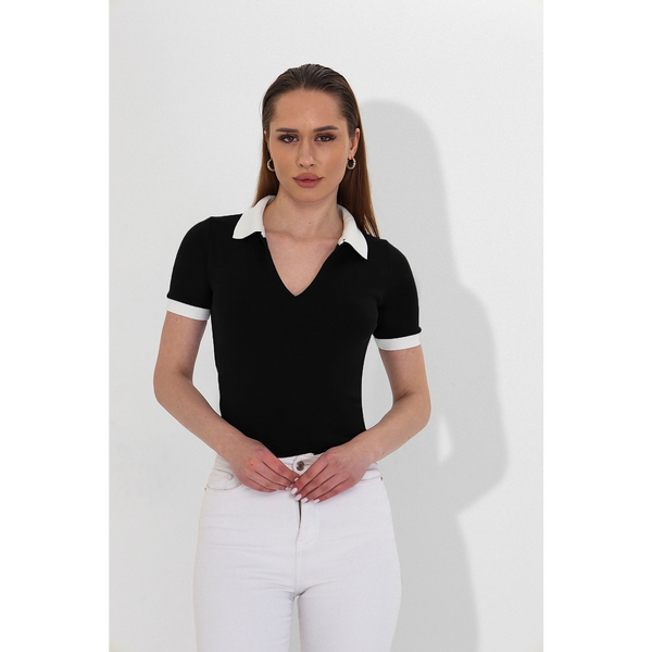 Black V Neck Contrast Polo | Montivo Pakistan