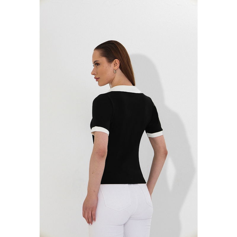 Black V Neck Contrast Polo | Montivo Pakistan