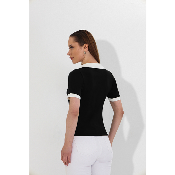 Black V Neck Contrast Polo | Montivo Pakistan
