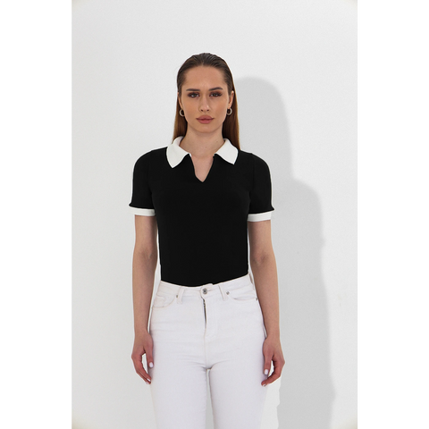 Black V Neck Contrast Polo | Montivo Pakistan