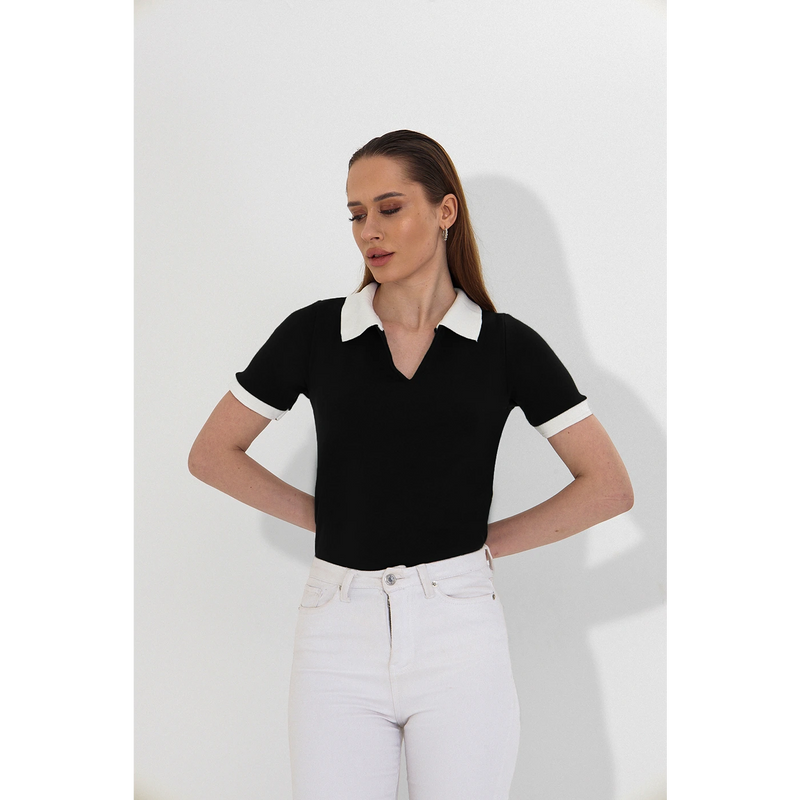 Black V Neck Contrast Polo | Montivo Pakistan