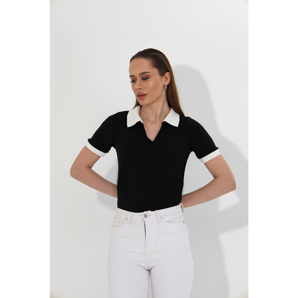 Black V Neck Contrast Polo | Montivo Pakistan