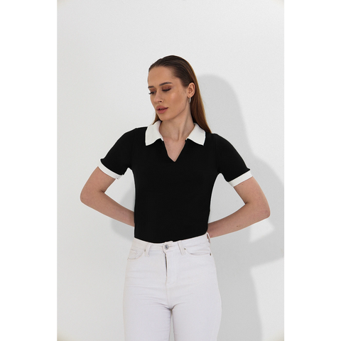 Black V Neck Contrast Polo | Montivo Pakistan