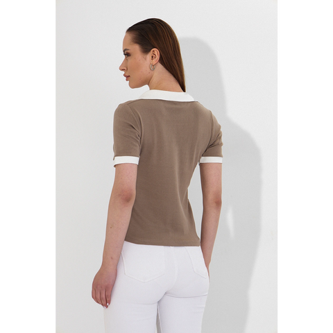 Brown V Neck Contrast Polo | Montivo Pakistan