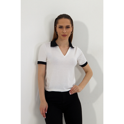 White V Neck Contrast Polo | Montivo Pakistan