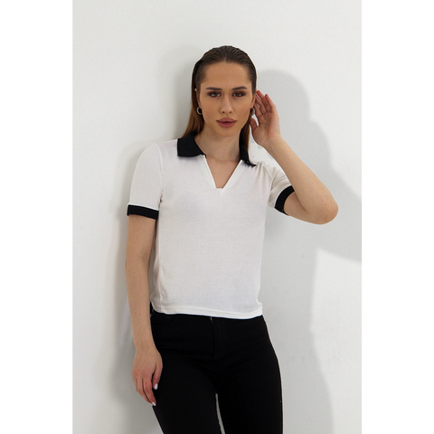 White V Neck Contrast Polo | Montivo Pakistan