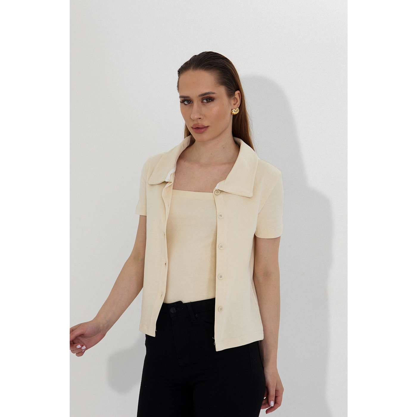 Ecru Bandeau Top + Shirt Set | Montivo Pakistan