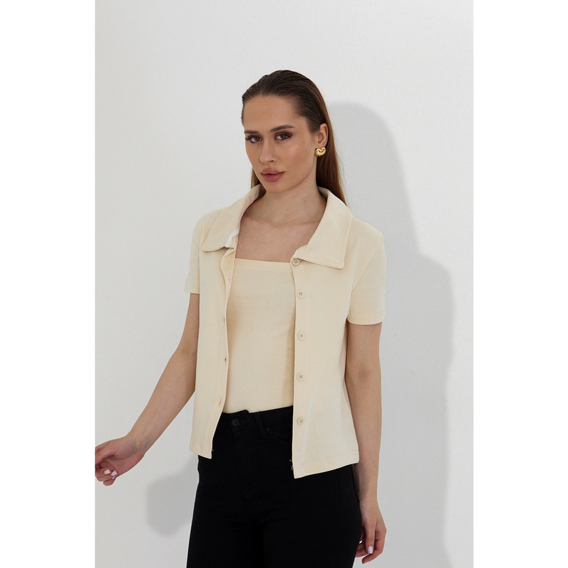 Ecru Bandeau Top + Shirt Set | Montivo Pakistan