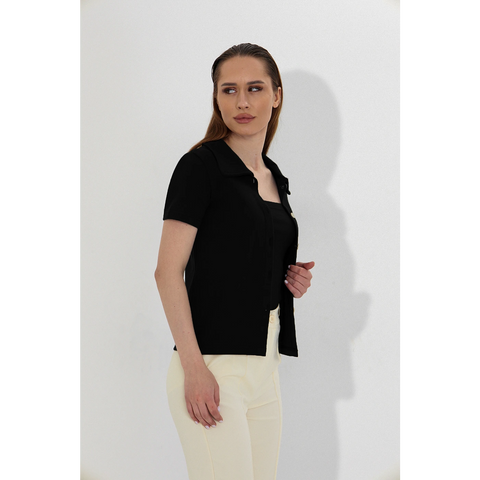 Black Bandeau Top + Shirt Set | Montivo Pakistan