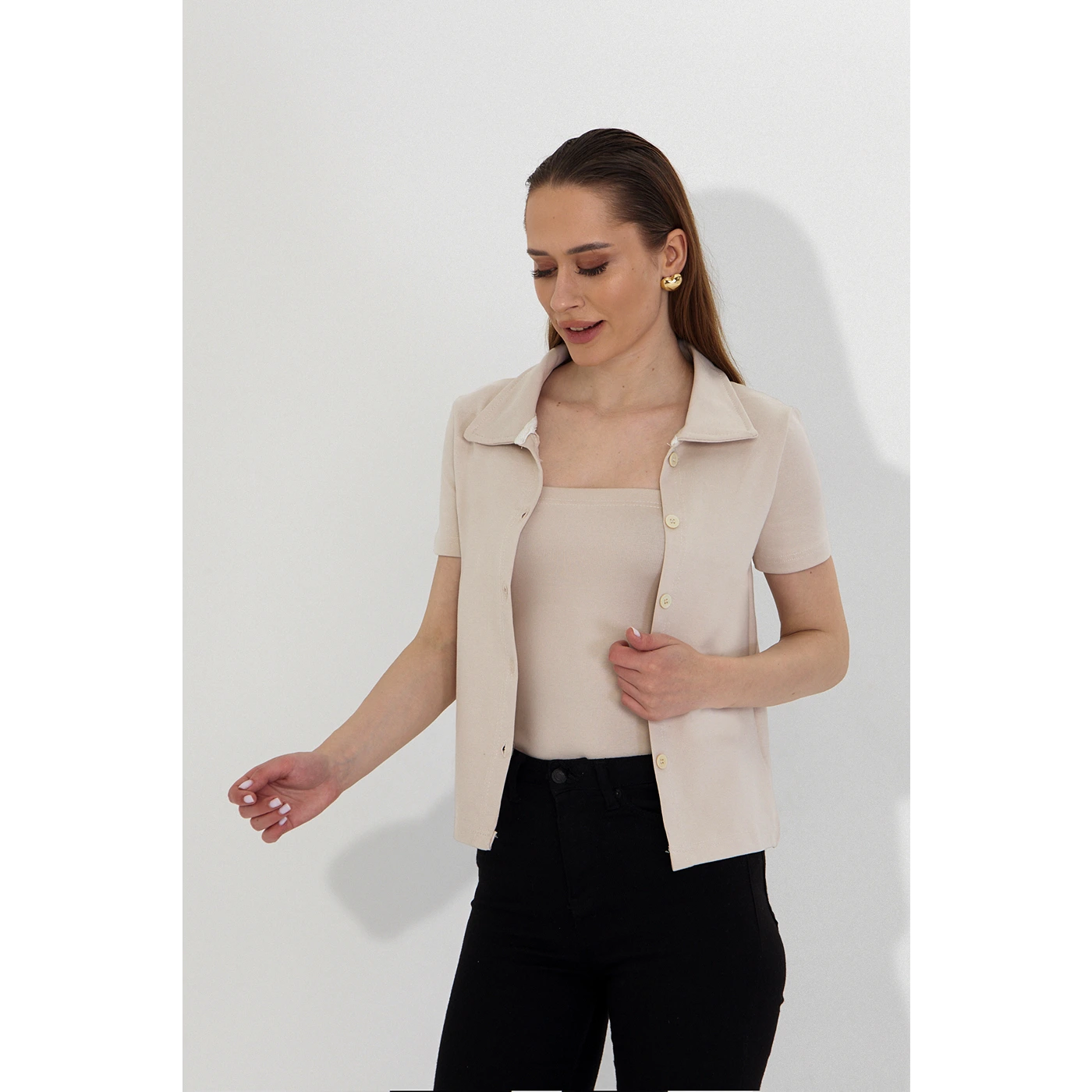 Beige Bandeau Top + Shirt Set | Montivo Pakistan