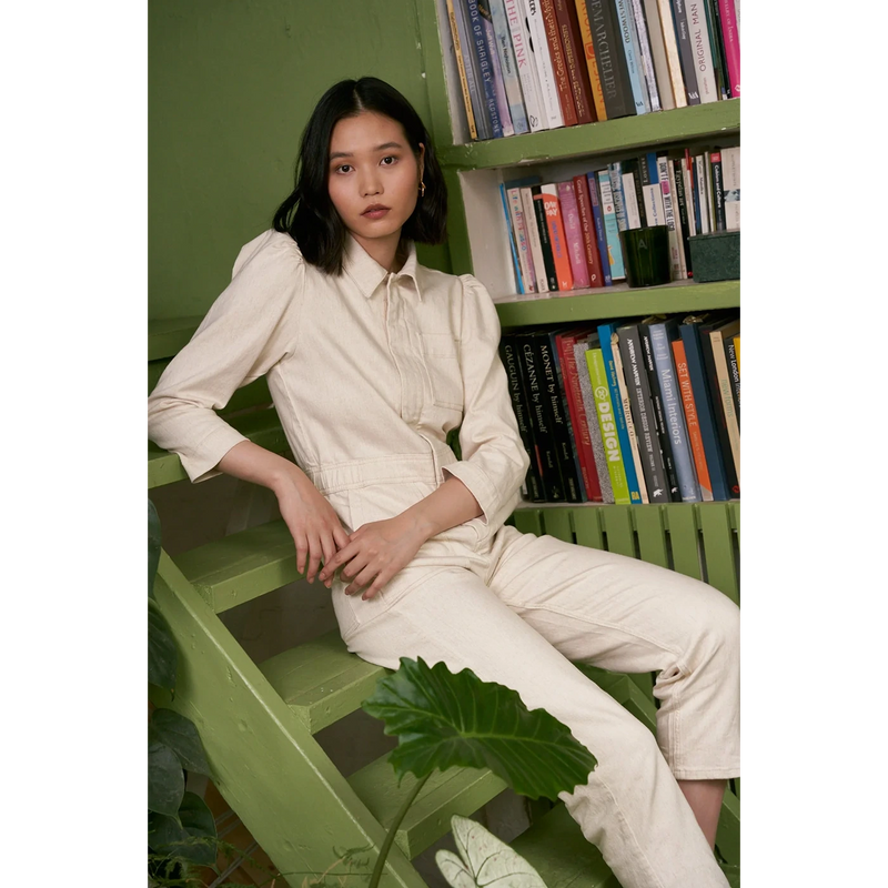 Ecru Vintage Denim Jumpsuit | Montivo Pakistan