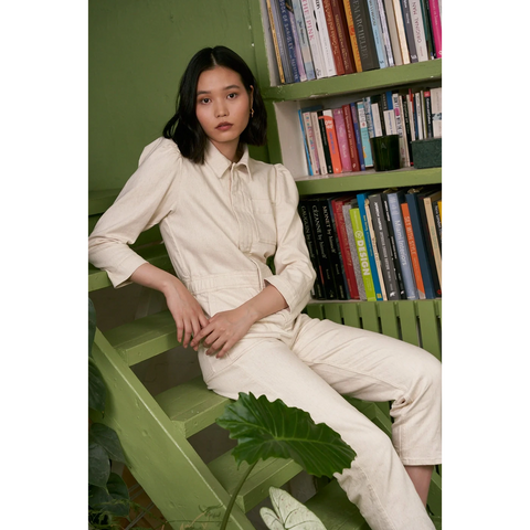 Ecru Vintage Denim Jumpsuit | Montivo Pakistan