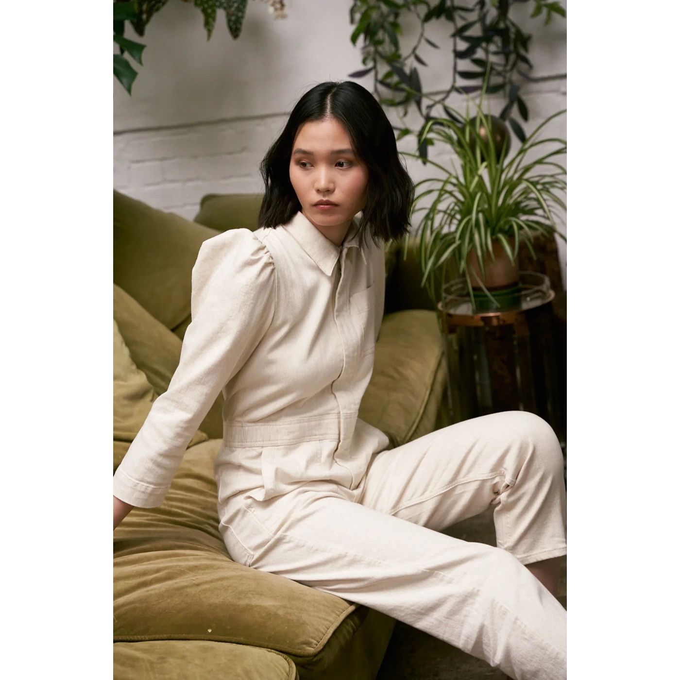 Ecru Vintage Denim Jumpsuit | Montivo Pakistan