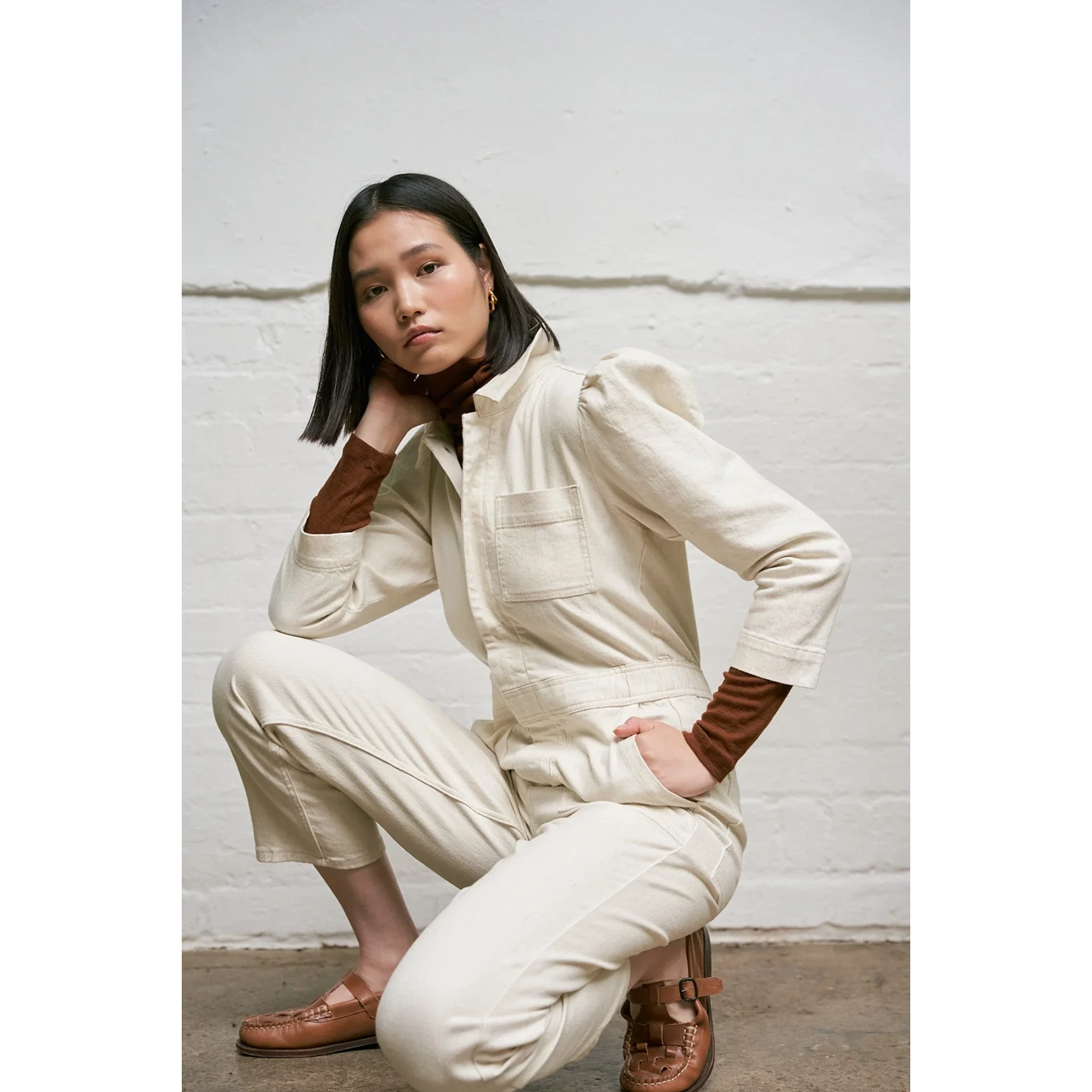 Ecru Vintage Denim Jumpsuit | Montivo Pakistan