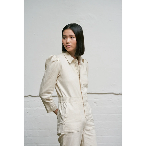 Ecru Vintage Denim Jumpsuit | Montivo Pakistan