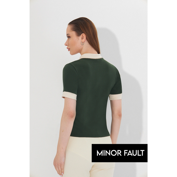 (Minor Fault) Green Contrast Trim Button Polo | Montivo Pakistan