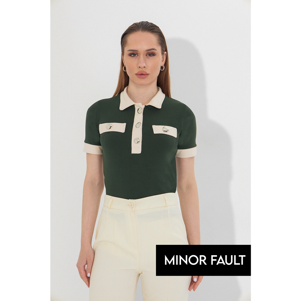 (Minor Fault) Green Contrast Trim Button Polo | Montivo Pakistan