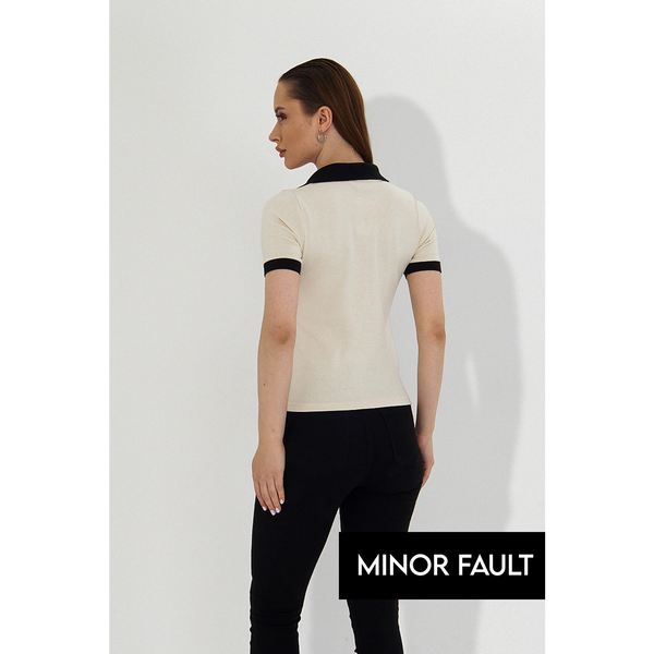 (Minor Fault) Ecru V Neck Contrast Polo | Montivo Pakistan