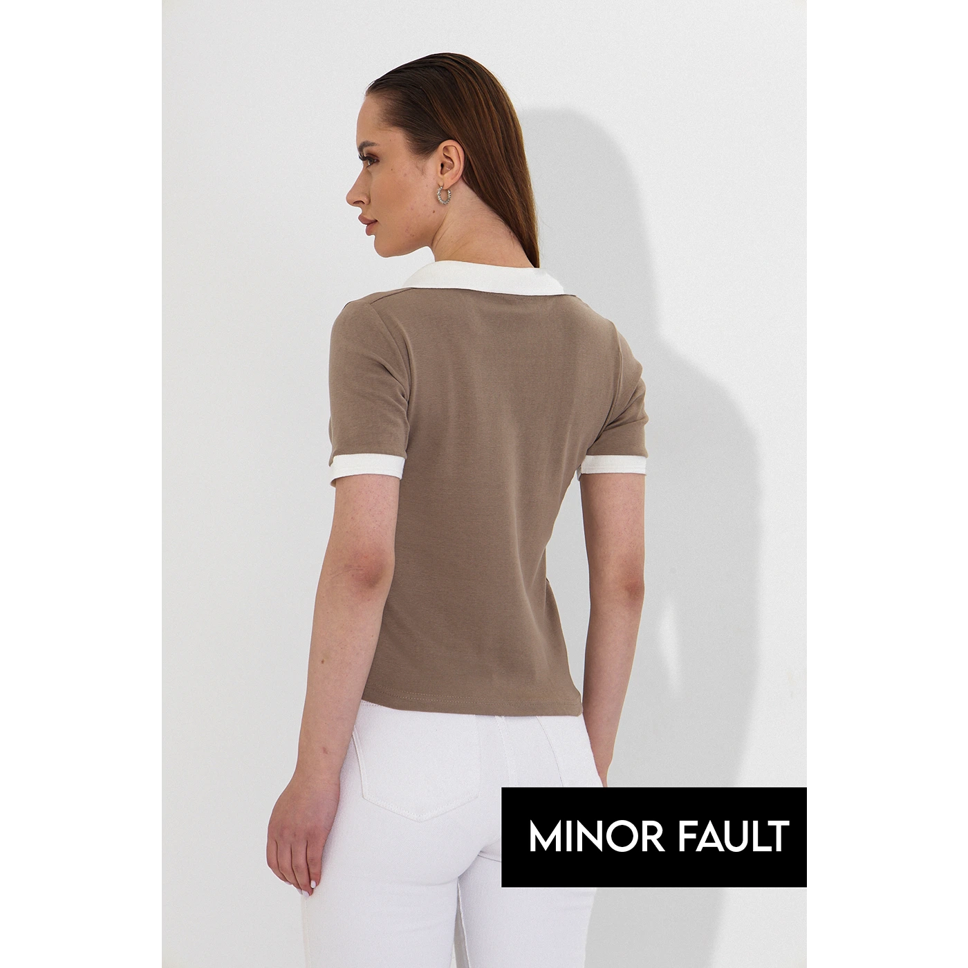 (Minor Fault) Brown V Neck Contrast Polo | Montivo Pakistan