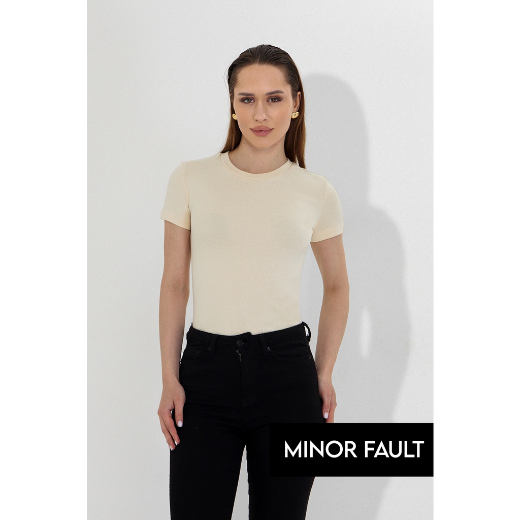 (Minor Fault) Ecru Ribbed Fitted Tshirt | Montivo Pakistan