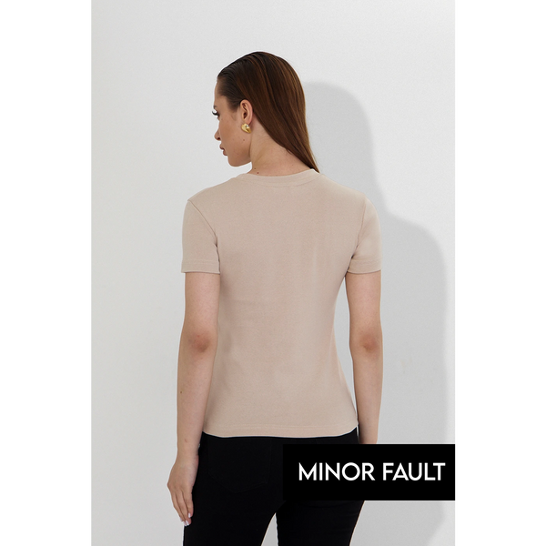 (Minor Fault) Beige Ribbed Fitted Tshirt | Montivo Pakistan