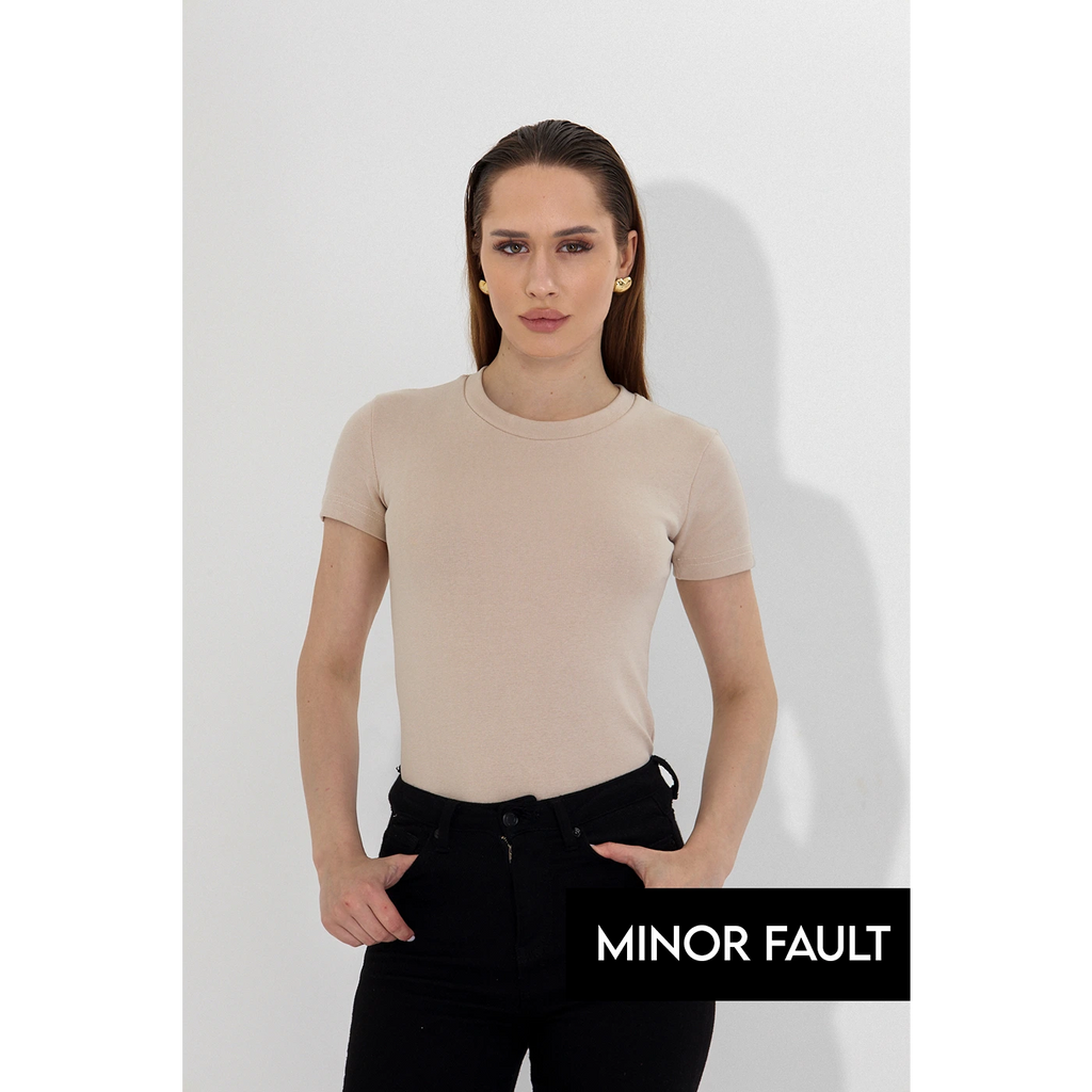 (Minor Fault) Beige Ribbed Fitted Tshirt | Montivo Pakistan