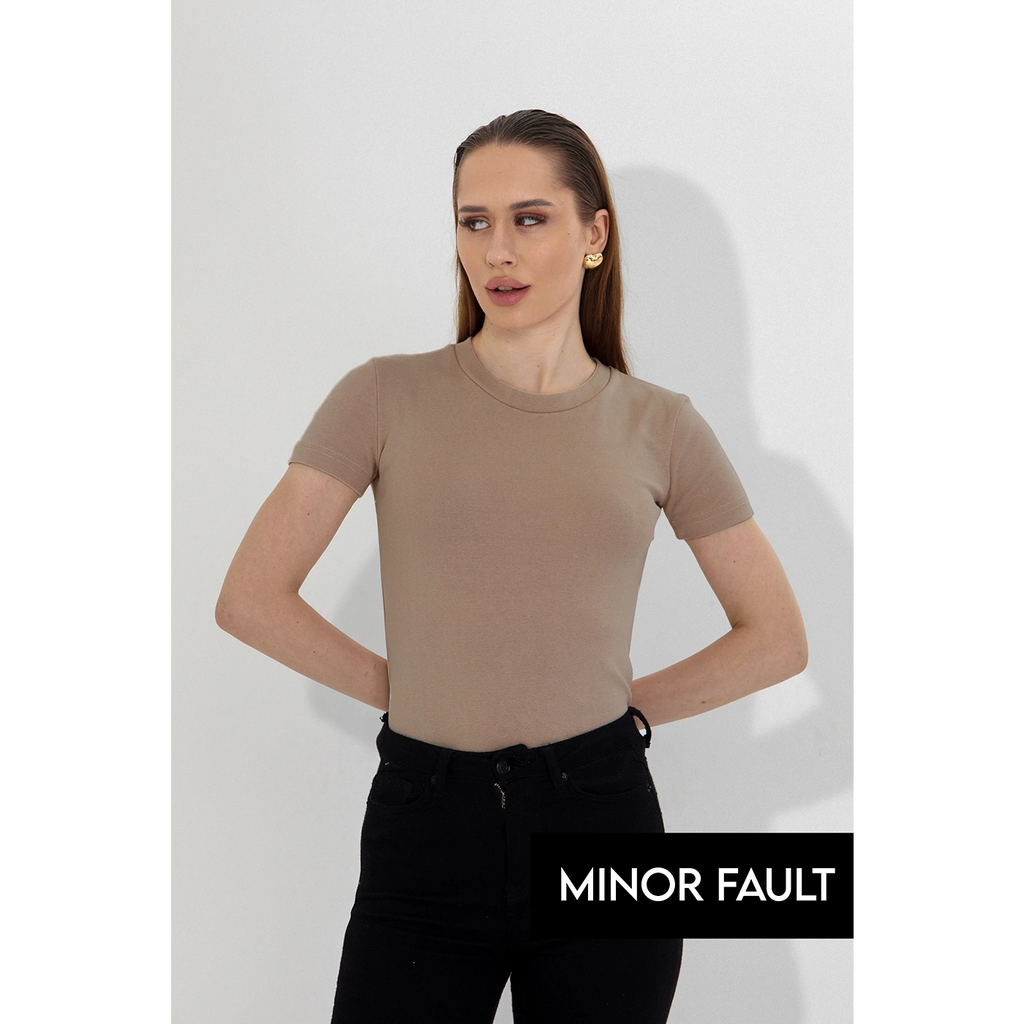 (Minor Fault) Brown Ribbed Fitted Tshirt | Montivo Pakistan