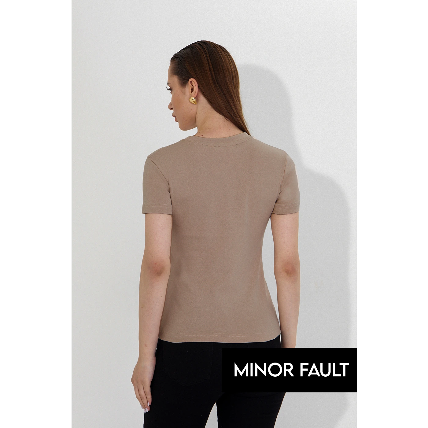 (Minor Fault) Brown Ribbed Fitted Tshirt | Montivo Pakistan