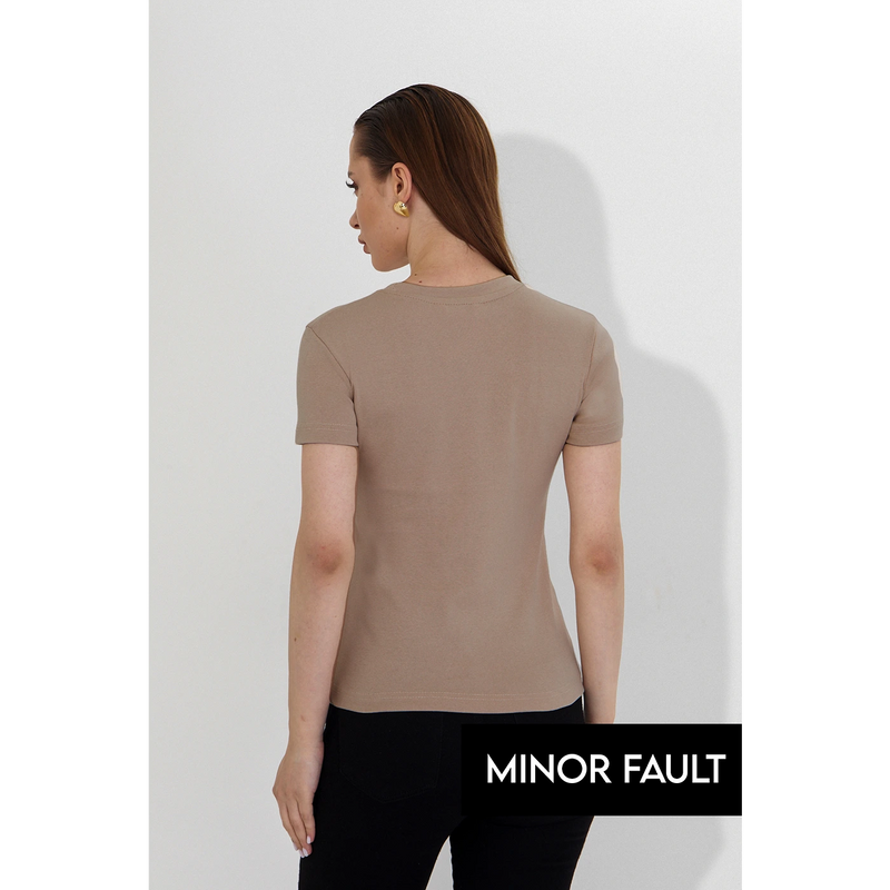 (Minor Fault) Brown Ribbed Fitted Tshirt | Montivo Pakistan